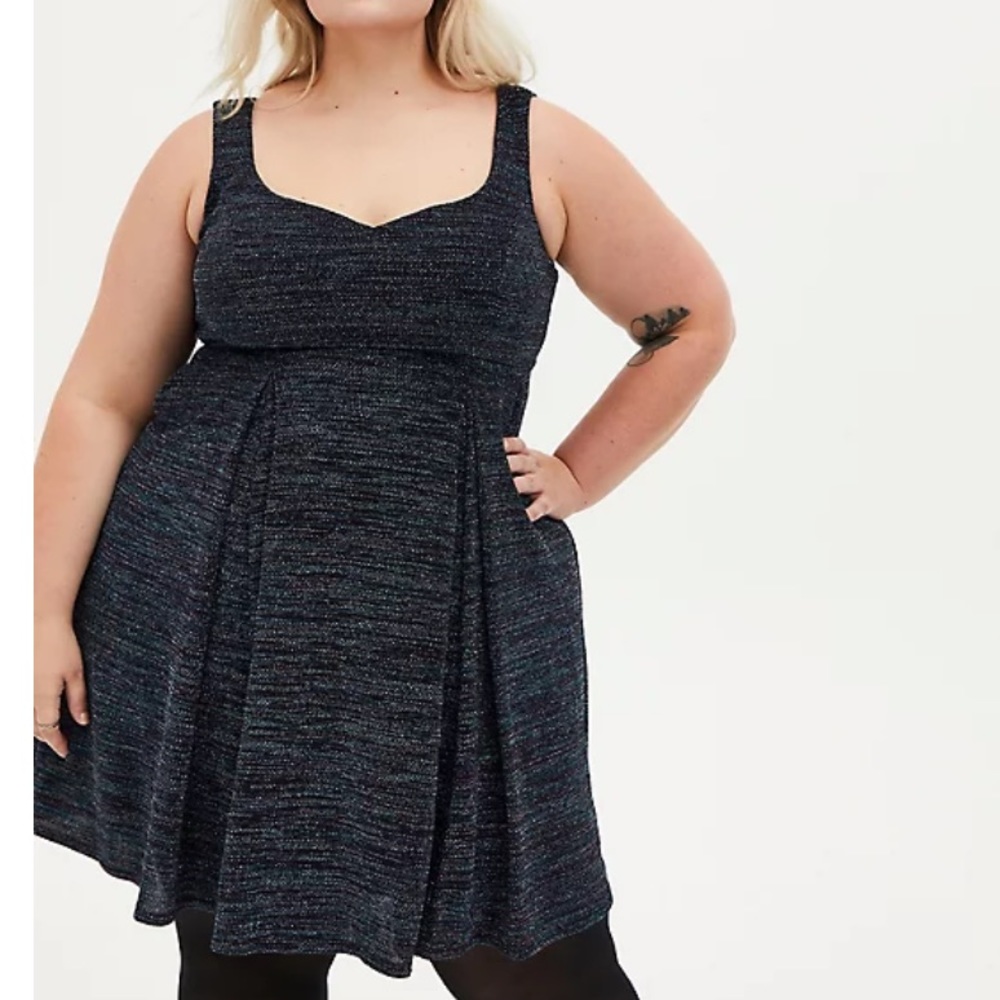 GREY MULTI SHIMMER PLEATED SKATER DRESS